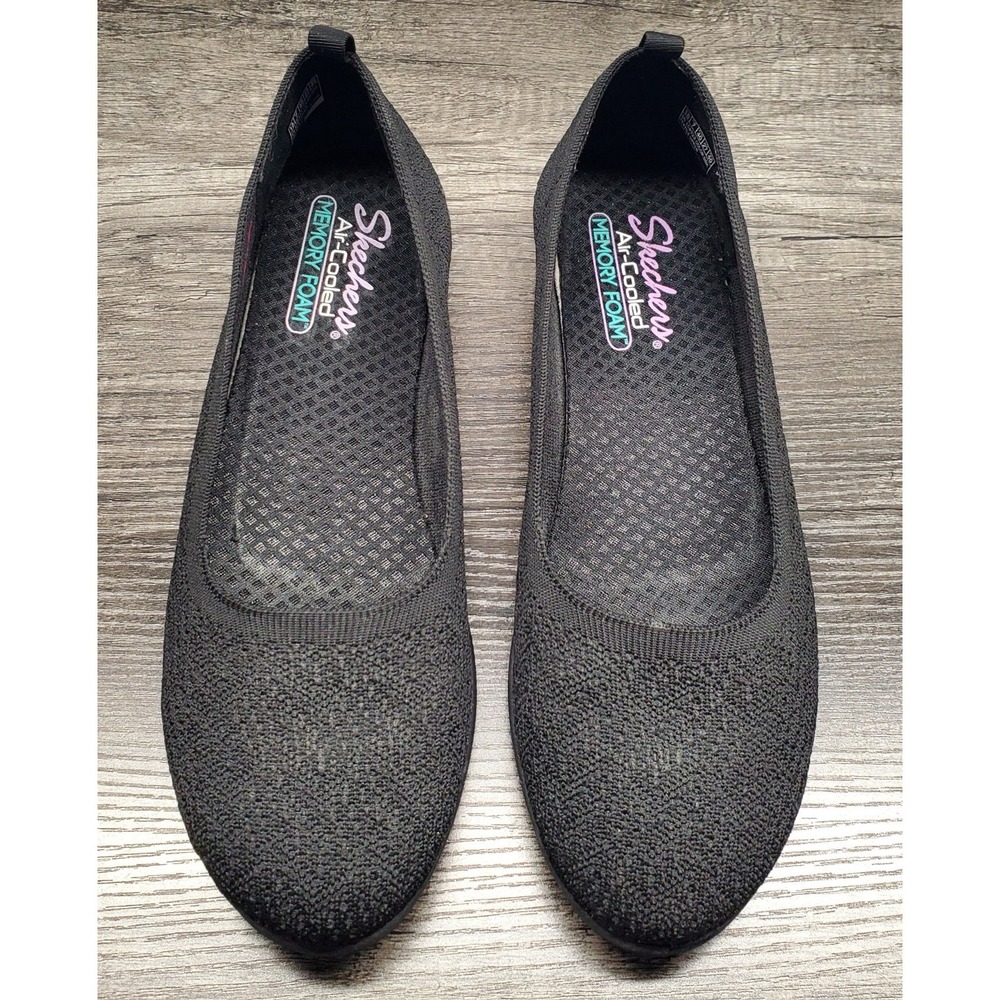 Skechers Women's 10 Cleo Flex Wedge Black Ballet Flats Slip On Air Cooled EUC